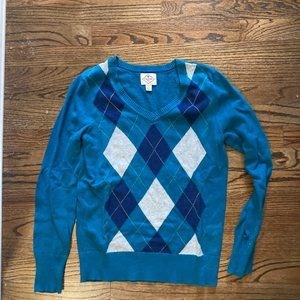 Turquoise Plaid Printed Sweater